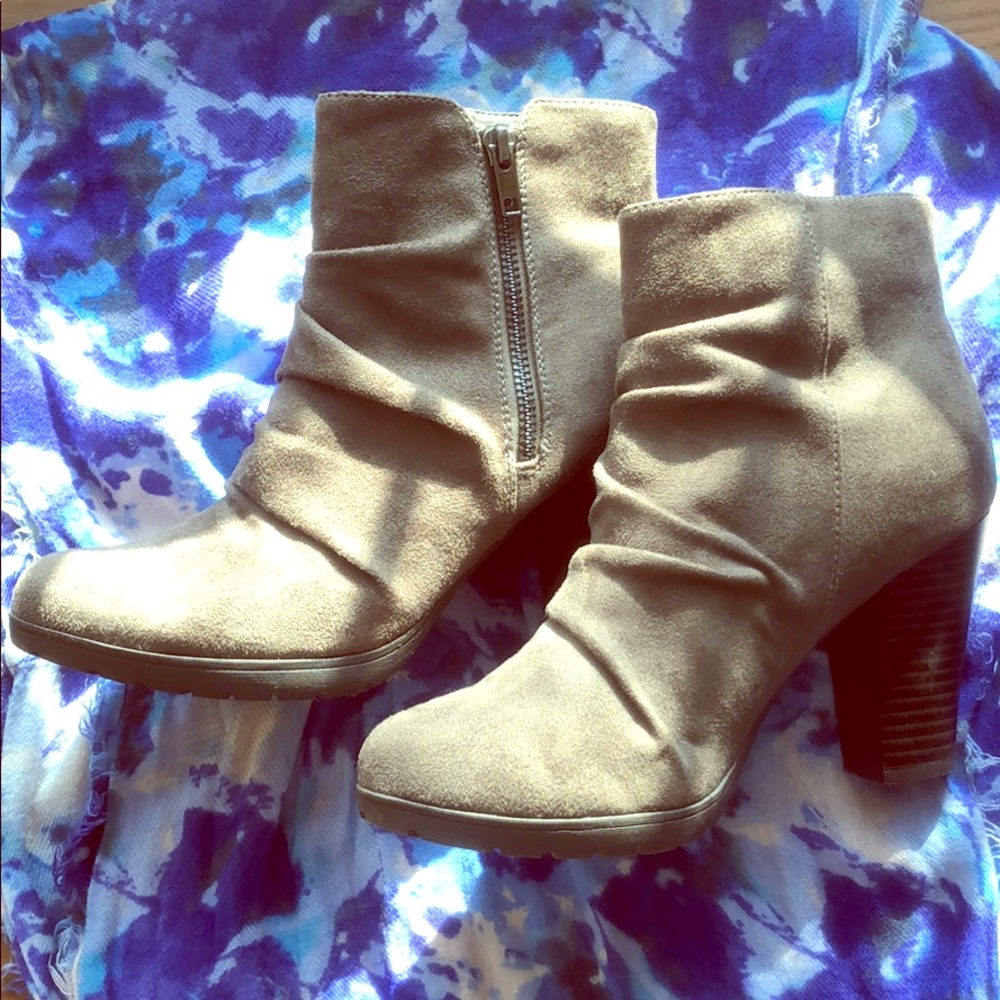 Gray/Taupe Suede Ankle Booties